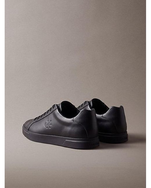 Calvin Klein Gray Leather Signature Logo Trainers for men