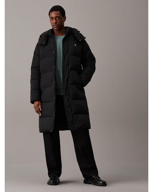 Calvin Klein Black Crinkle Nylon Hooded Puffer Coat for men