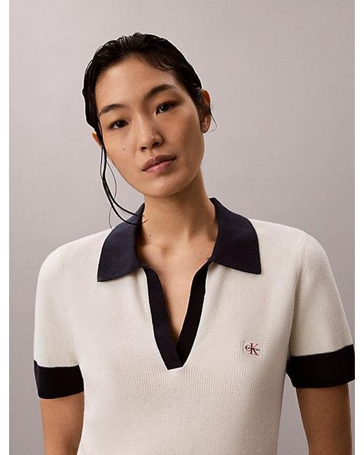 Calvin Klein Natural Jeans Two Tone Cotton Knit Polo Shirt