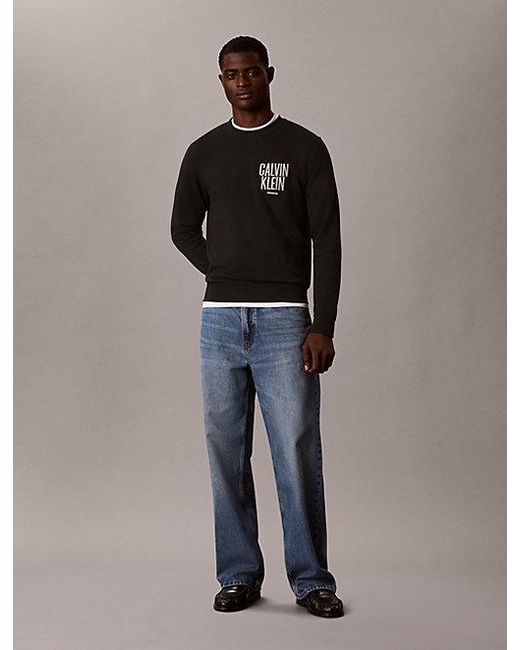 Calvin Klein Black Jeans Cotton Terry Logo Sweatshirt for men