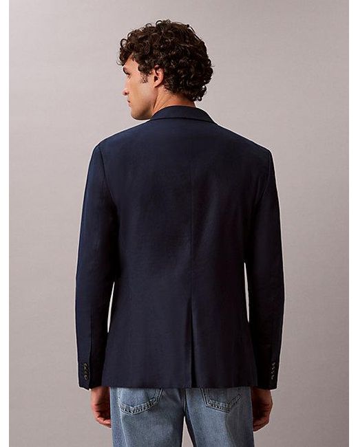 Calvin Klein Blue Slim Linen Blend Blazer for men