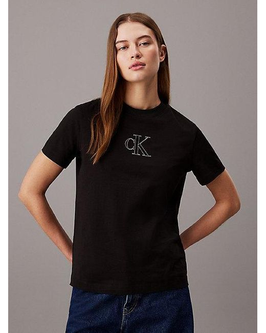 Camiseta con monograma Calvin Klein de color Black