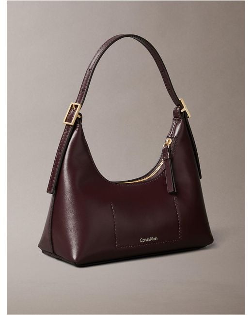 Calvin Klein Brown Monogram Logo Emblem Leather Small Shoulder Bag