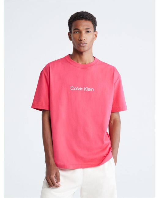 Calvin Klein Pink Relaxed Fit Standard Logo Crewneck T-shirt for men