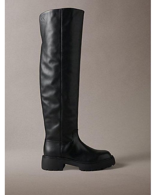 Calvin Klein Black Ck Bold Leather Over The Knee Boots