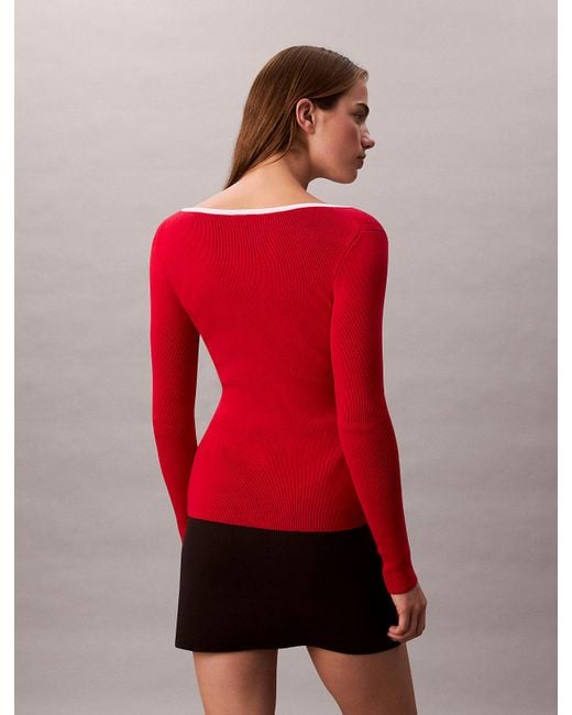 Calvin Klein Red Cotton Blend Classic Scoopneck Jumper