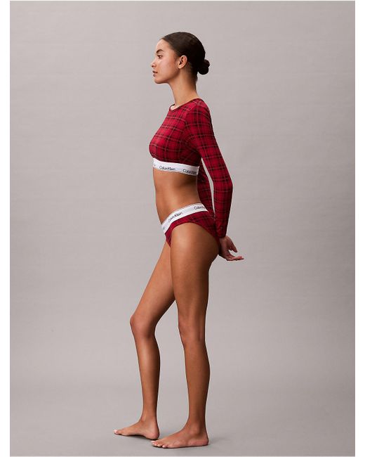 Calvin Klein Red Icon Cotton Modal Lightly Lined Long Sleeve Tee Bralette
