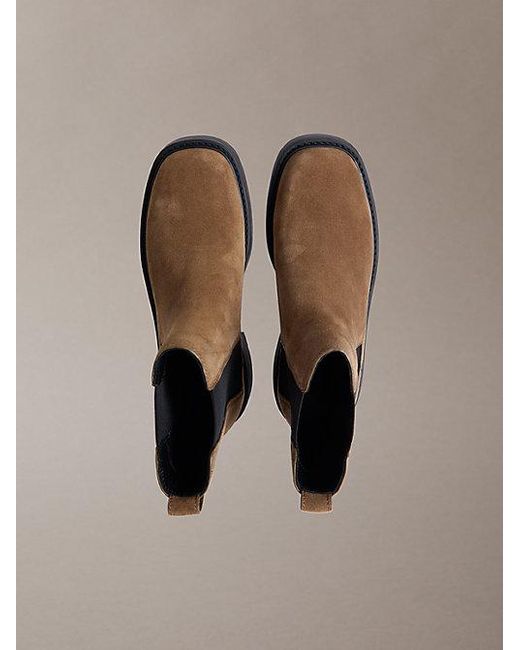 Calvin Klein Brown Jeans Suede Chunky Square Toe Chelsea Boots
