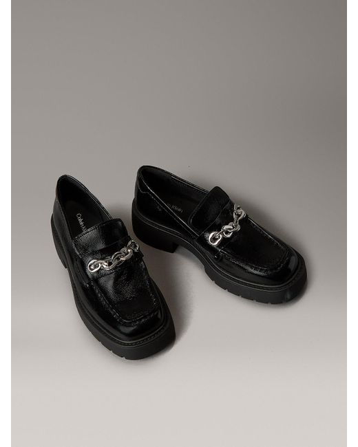 Calvin Klein Gray Leather Chunky Apron Toe Loafers