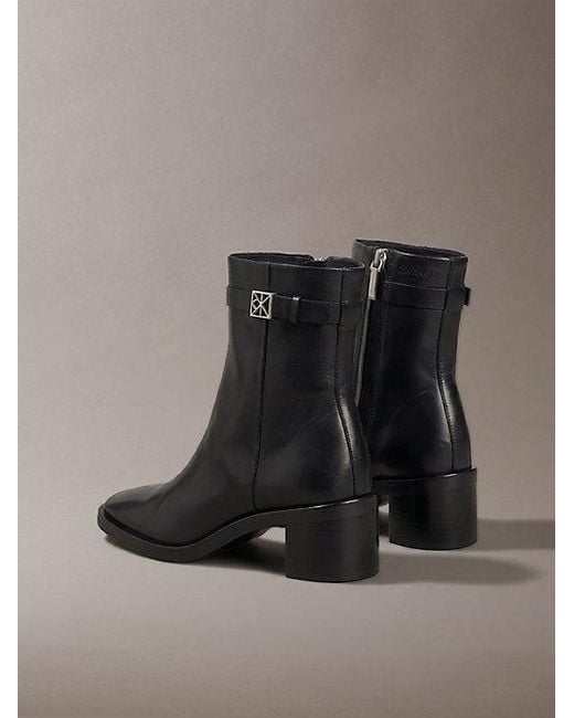 Calvin Klein Black Leather Block Heel Ankle Boots