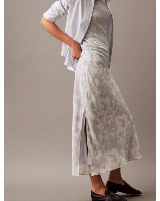 Calvin Klein Brown Chiffon Botanic Print Midi Skirt