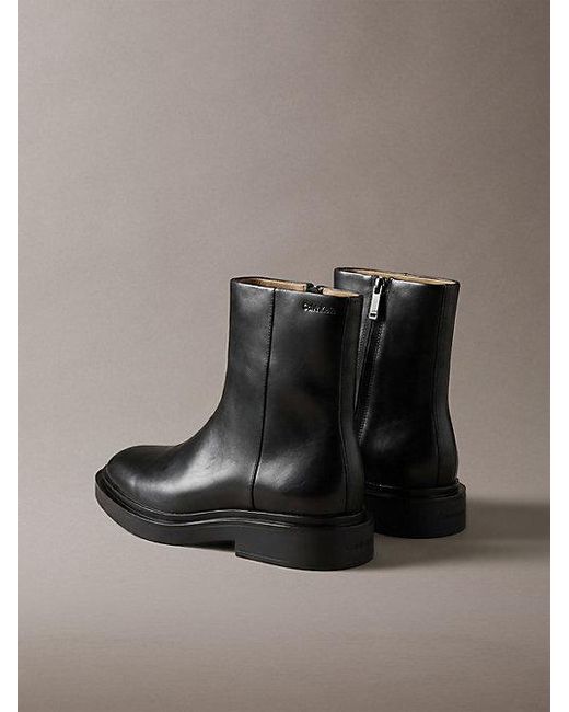 Calvin Klein Black Leather Zip Ankle Boots for men