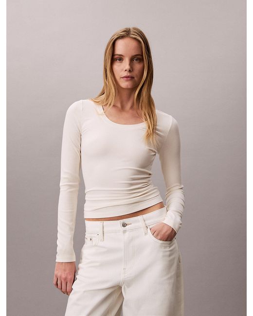 Calvin Klein Natural Ribbed Modal Long Sleeve T-Shirt