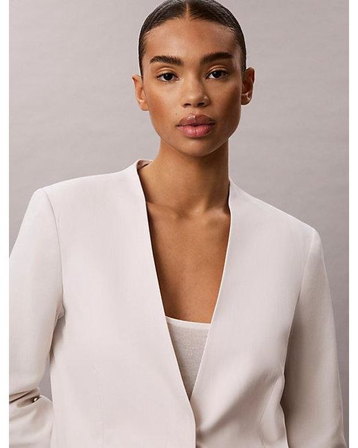 Calvin Klein White Lyocell Linen Blend Blazer