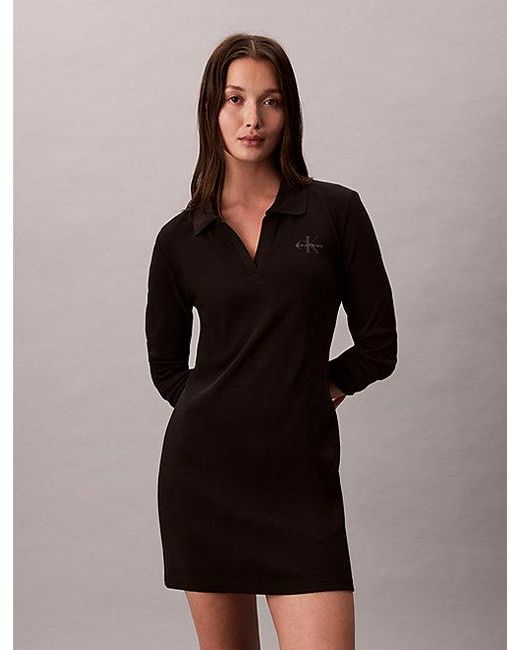 Calvin Klein Brown Jeans Slim Ribbed Cotton Polo Dress