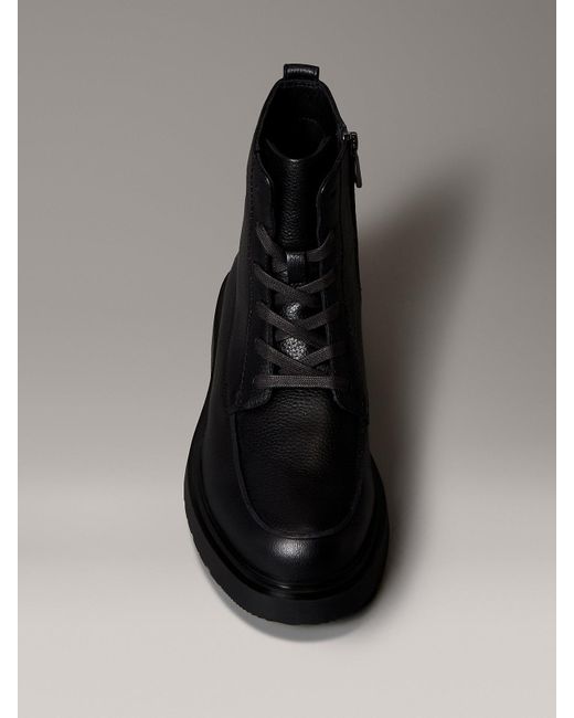 Calvin Klein Black Leather Apron Toe Lace-Up Zip Boots for men