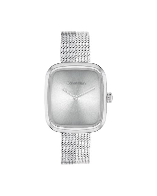 Montre-Bracelet Carrée Et Sculptée En Maille Calvin Klein en coloris White