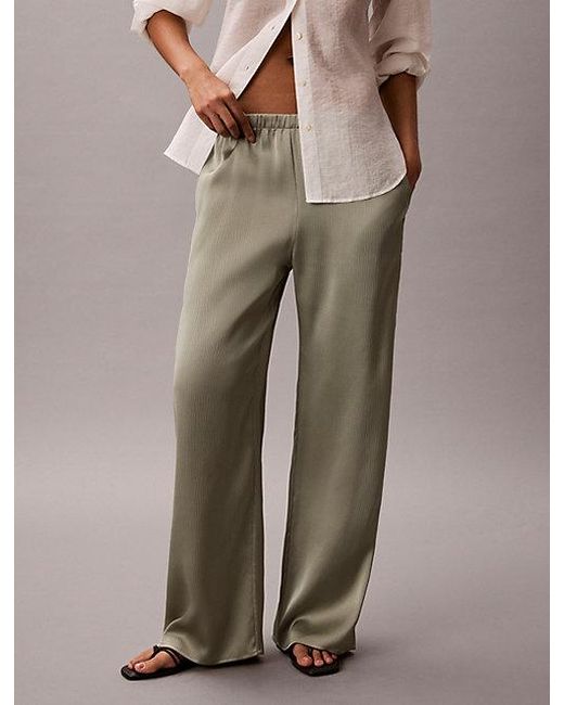 Calvin Klein Natural Hammered Satin Textured Trousers