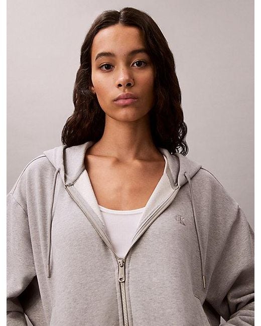 Calvin Klein Gray Jeans Cropped Monogram Zip Hoodie