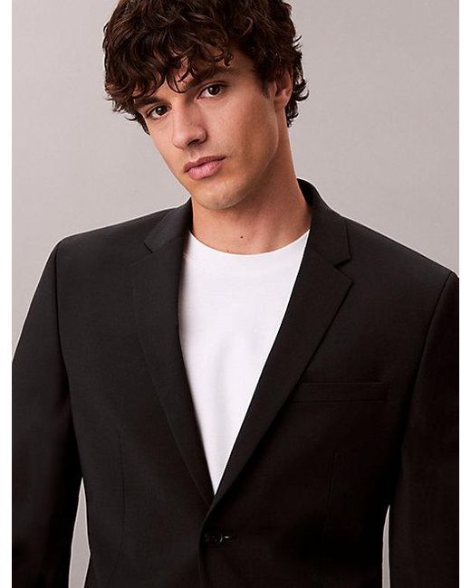 Calvin Klein Black Slim Tropical Wool Blazer for men
