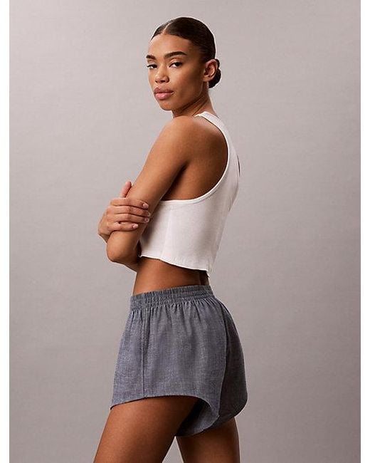 Calvin Klein Blue Cotton Chambray Pyjama Shorts
