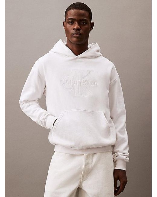 Calvin Klein Effen Capuchontrui Van Fleece Met Geborduurd Logo in het White voor heren