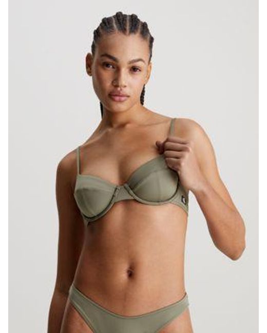 Calvin Klein Gray Balconette-Bikini-Top - CK Monogram