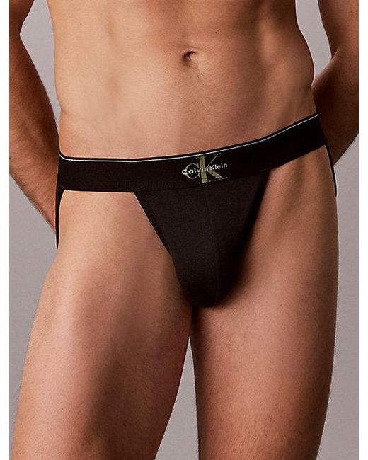 Calvin Klein Black 3 Pack Jock Straps Graphic Monogram Cotton for men
