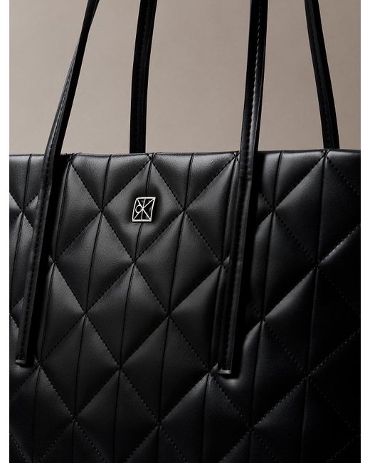 Calvin Klein Black Quilted Emblem Logo Small Tote Bag