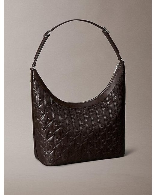 Calvin Klein Gray Debossed Allover Emblem Logo Shoulder Bag