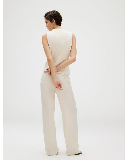 Calvin Klein White Relaxed Linen Pleated Trousers