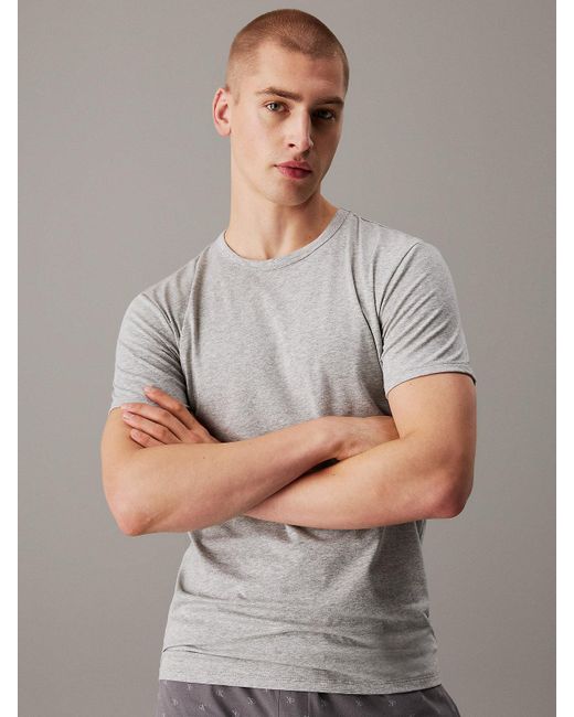 Calvin Klein White Cotton Stretch Blend 3-Pack Crewneck Sleep T-Shirt for men