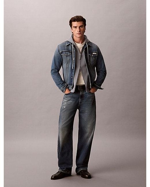 Calvin Klein Gray Jeans Cotton Terry Badge Zip Hoodie for men