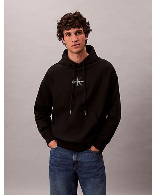 Calvin Klein Monogramm-Logo-Hoodie Aus Hochwertigem Fleece in Blue für Herren