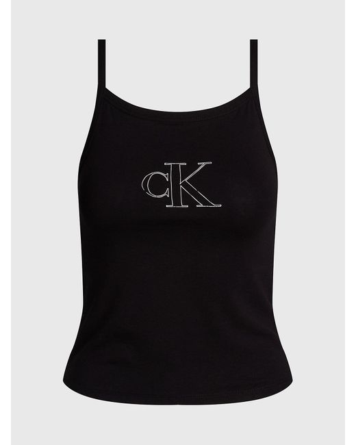 Calvin Klein Black Ribbed Cotton Monogram Tank Top