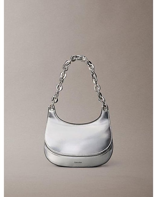 Calvin Klein White Engraved Linked Chain Metallic Shoulder Bag