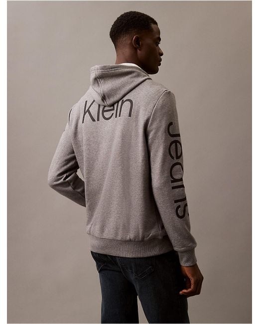 Calvin Klein Brown Calvin Klein Fleece Vertical Logo Classic Zip Hoodie for men