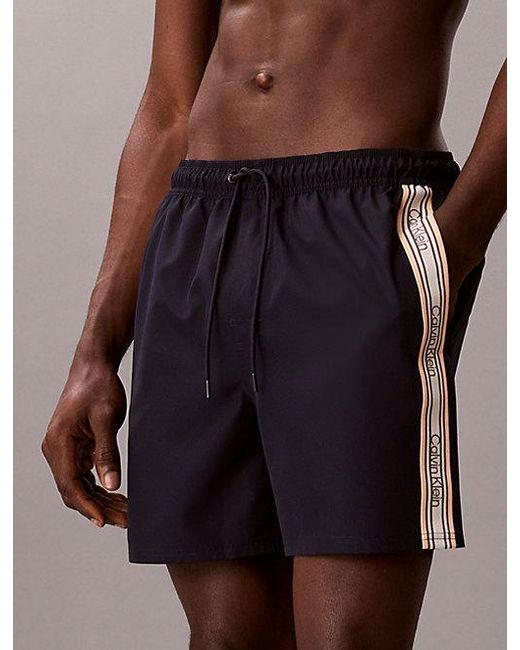 Calvin Klein Brown Medium Drawstring Swim Shorts Ck Icon for men