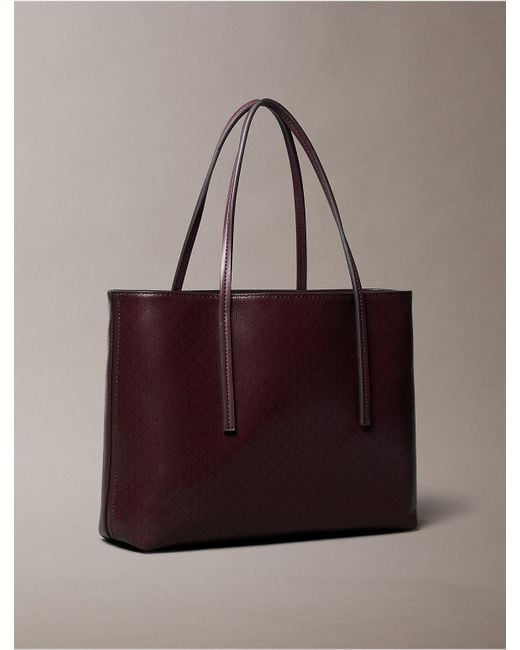 Calvin Klein Brown Allover Monogram Logo Small Tote Bag With Pouch