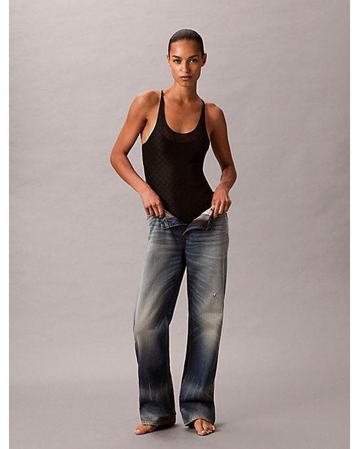 Calvin Klein Black Sport Monogram Logo Mesh Bodysuit