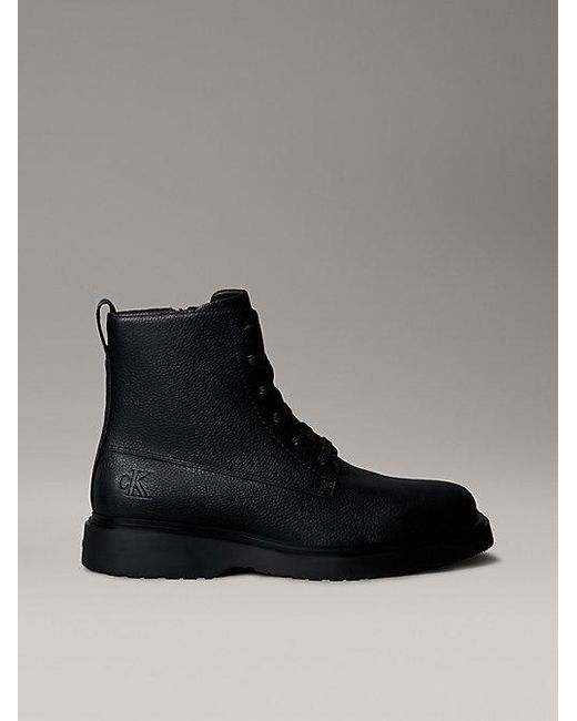 Calvin Klein Black Jeans Leather Zip Lace Up Boots for men