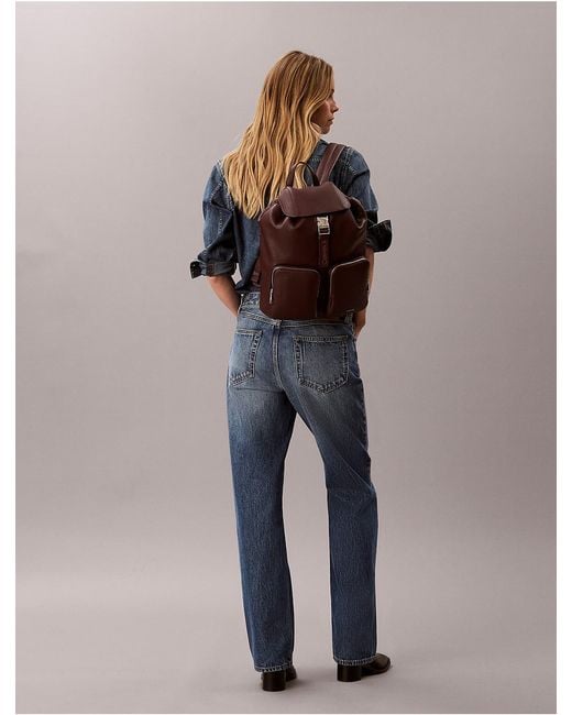 Calvin Klein Purple Logo Strap Flap Backpack
