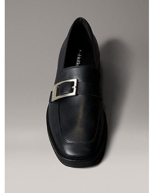 Calvin Klein Gray Leather Apron Toe Loafers