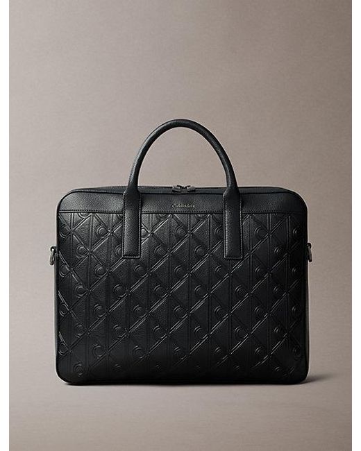 Calvin Klein Gray Debossed Allover Emblem Logo Commuter Bag for men