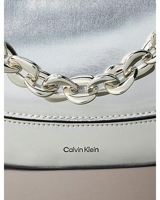 Calvin Klein White Engraved Linked Chain Metallic Shoulder Bag