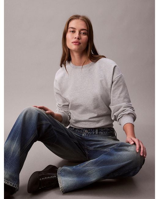 Calvin Klein Gray Relaxed Monogram Fleece Sweatshirt