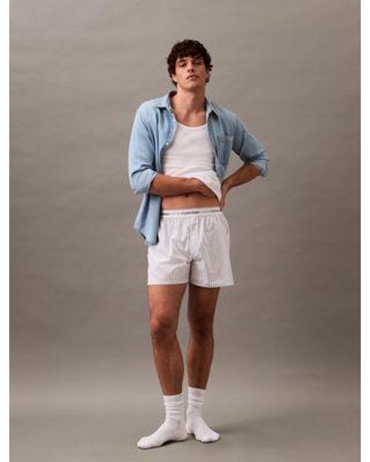 Shorts de pijama de popelín de algodón Calvin Klein de hombre de color Blue