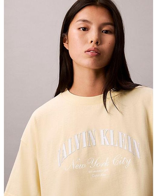 Calvin Klein Blue Jeans Cropped Varsity Logo T-Shirt
