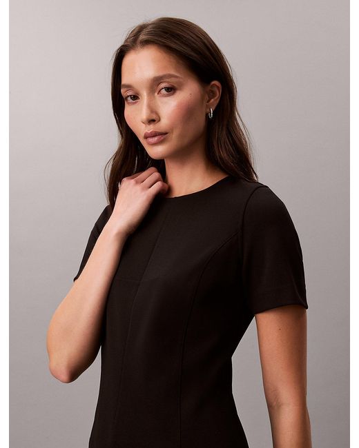 Calvin Klein Brown Stretch Crepe Short Sleeve Dress