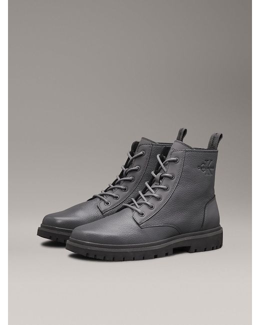 Calvin Klein Gray Leather Boots for men